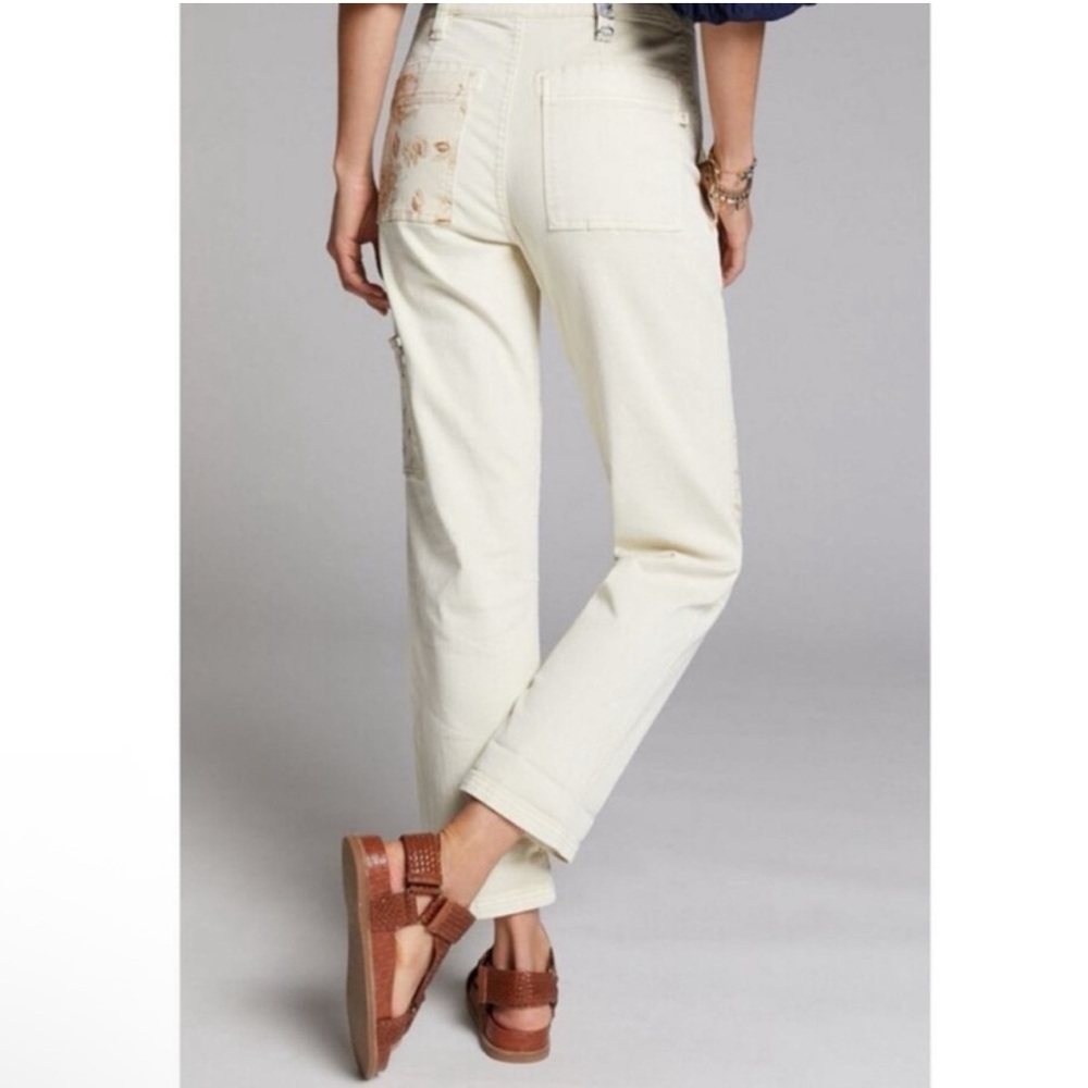 Anthro Pilcro The Wanderer Utility Jean Toile patch Ivory Cargo pants 27 jeans - Picture 7 of 16